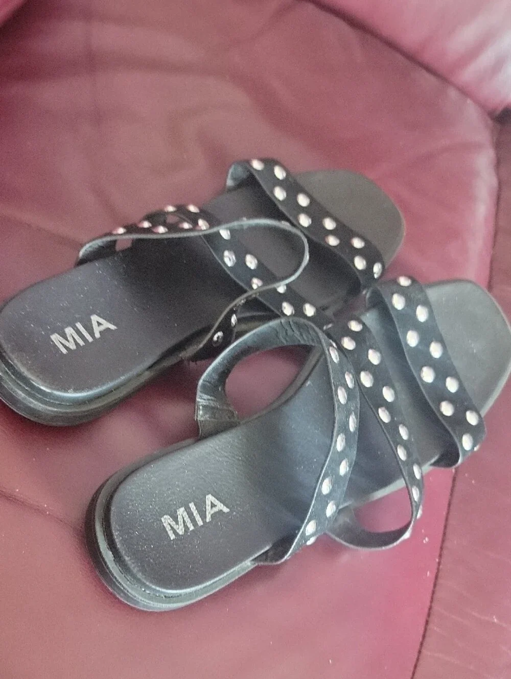 MIA Black Triple-Stud Slide Sandals